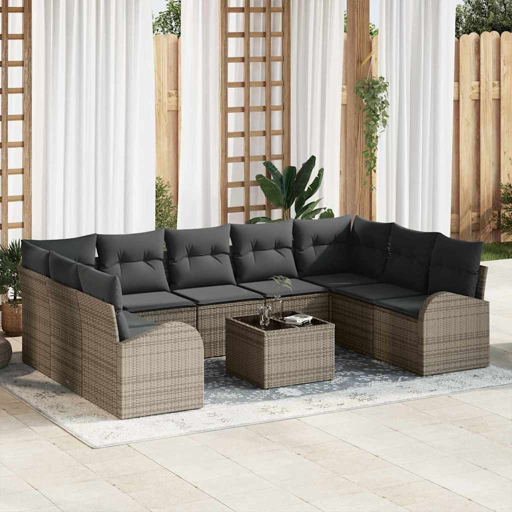 Sofa Set mit Kissen 9 pcs Schwarz Poly Rattan