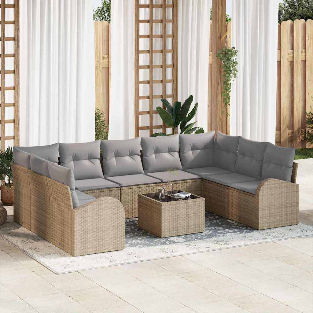 Sofa Set mit Kissen 9 pcs Schwarz Poly Rattan