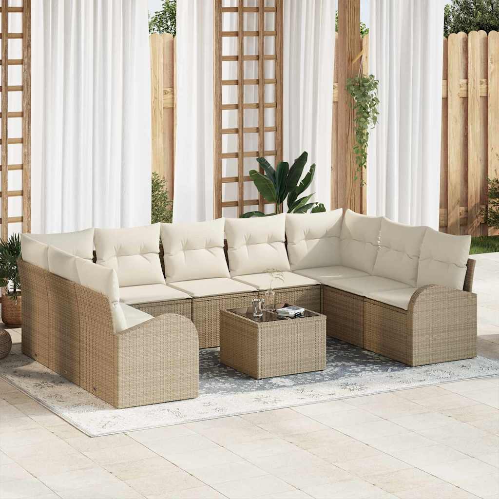 Sofa Set mit Kissen 9 pcs Schwarz Poly Rattan