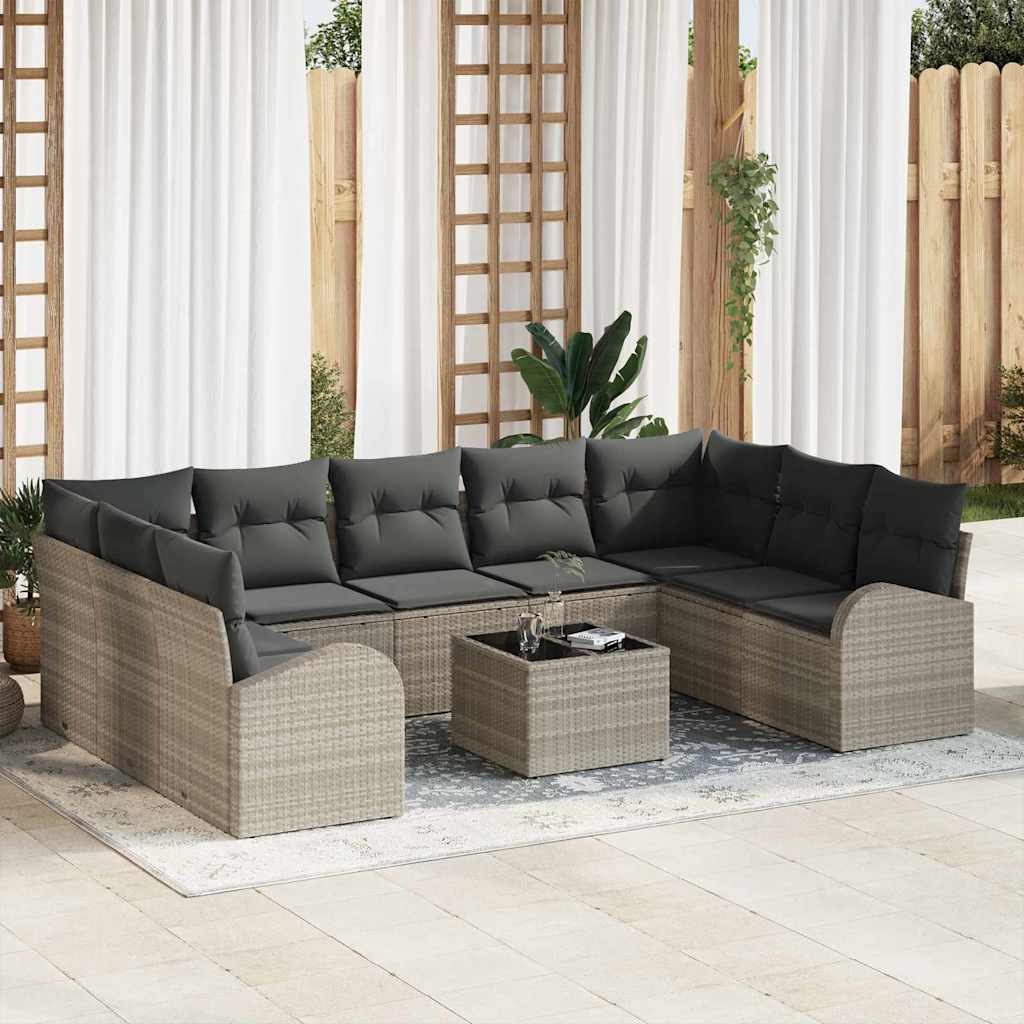 Sofa Set mit Kissen 9 pcs Schwarz Poly Rattan