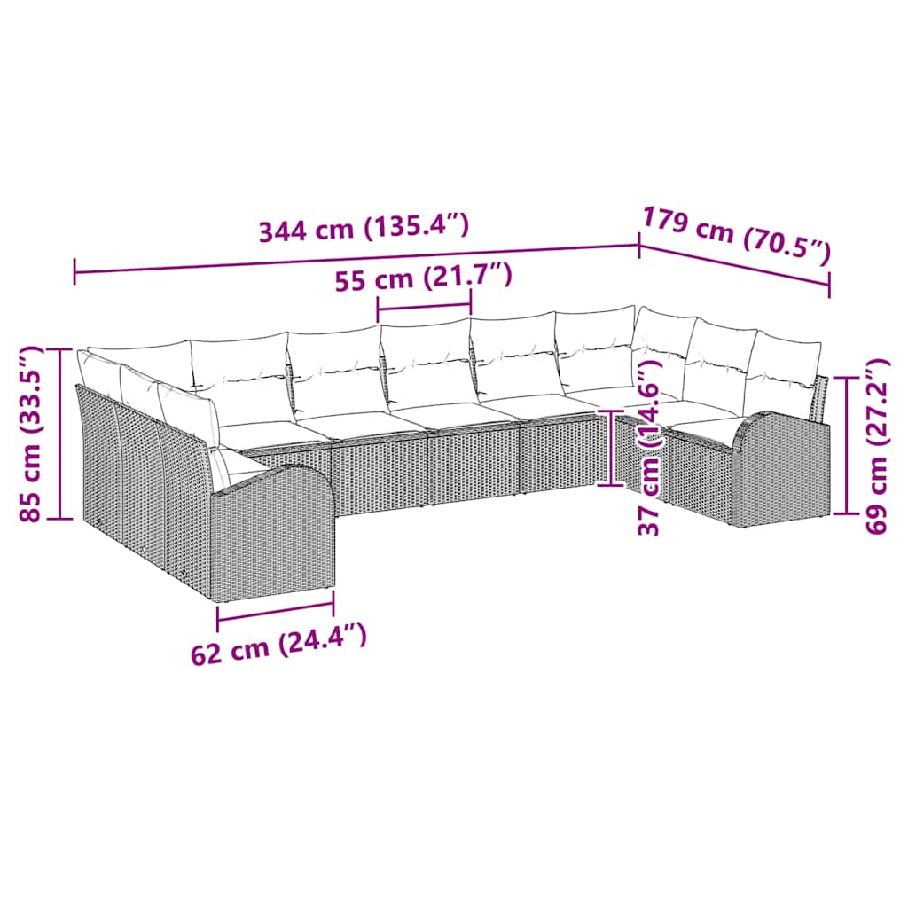 Sofa Set mit Kissen 10 pcs Schwarz Polyrattan