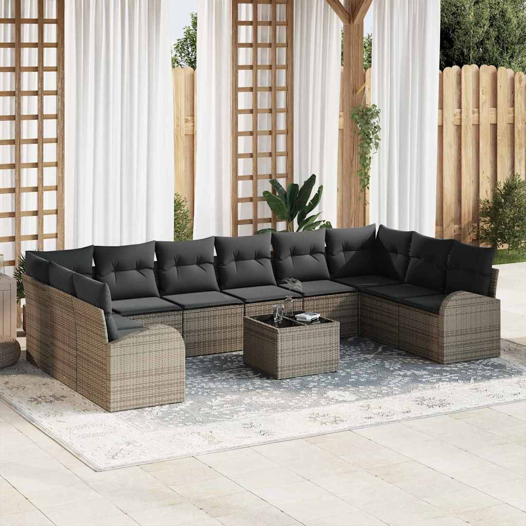 Sofa Set mit Kissen 10 pcs Schwarz Polyrattan