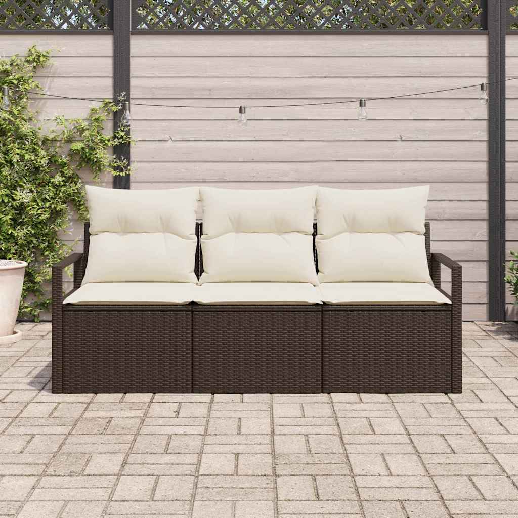 Sofa Set mit Kissen 3 pcs Schwarz Poly Rattan