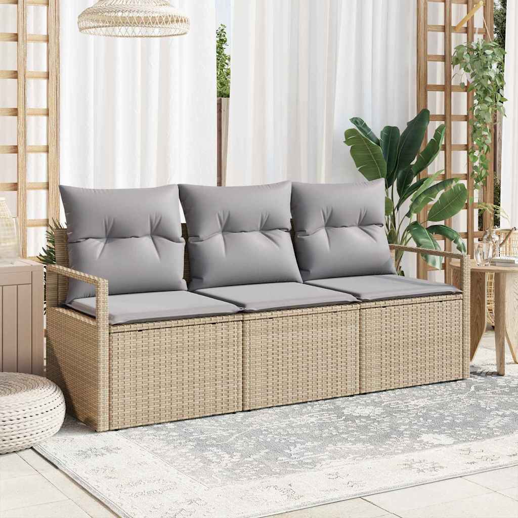 Sofa Set mit Kissen 3 pcs Schwarz Poly Rattan