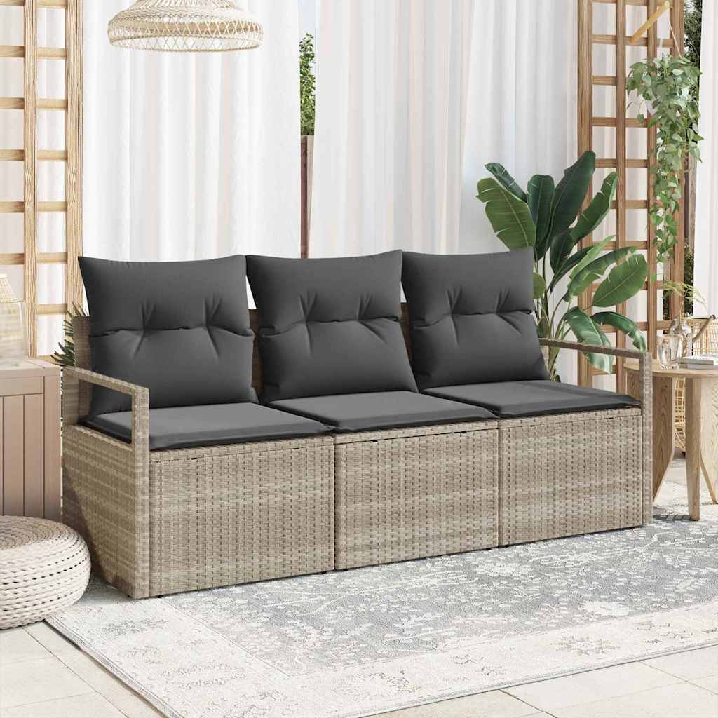 Sofa Set mit Kissen 3 pcs Schwarz Poly Rattan