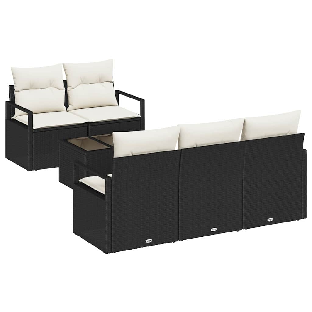 Sofa Set mit Kissen 6 pcs Schwarz und Creme Poly Rattan
