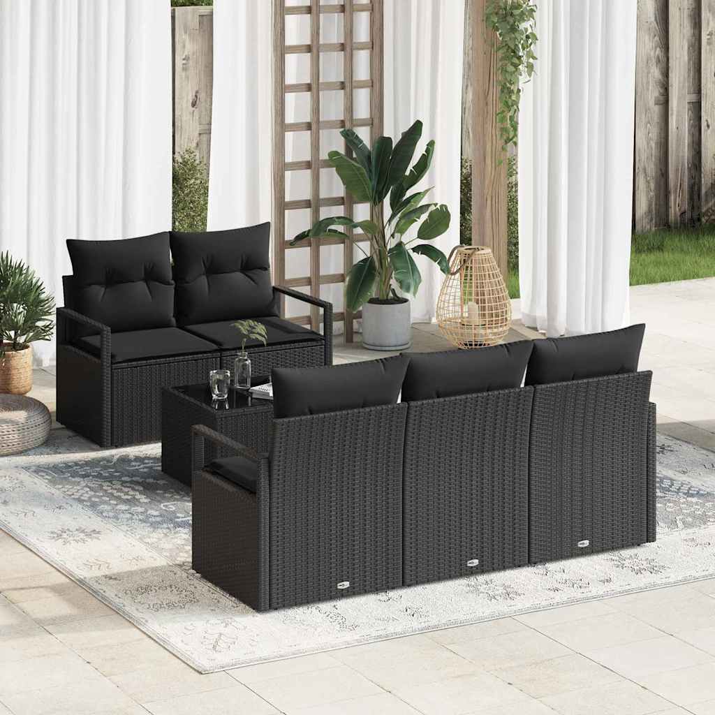 Sofa Set mit Kissen 6 pcs Schwarz und Creme Poly Rattan