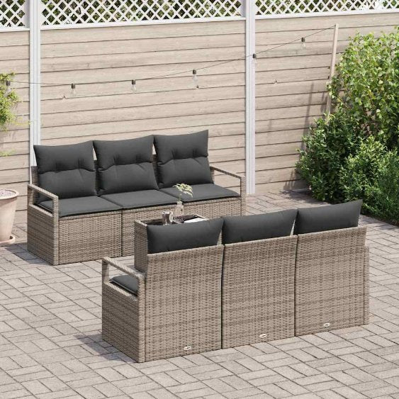 Sofa Set mit Kissen 7 pcs Schwarz und Creme Poly Rattan
