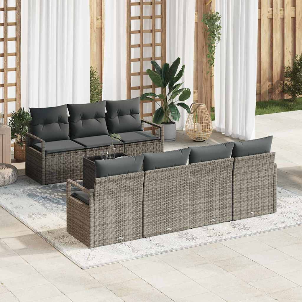 Sofa Set 8 pcs Schwarz und Creme Poly-Rattan