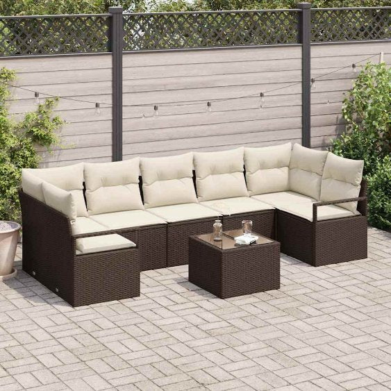 Sofa Set 8 pcs Schwarz und Creme Poly-Rattan