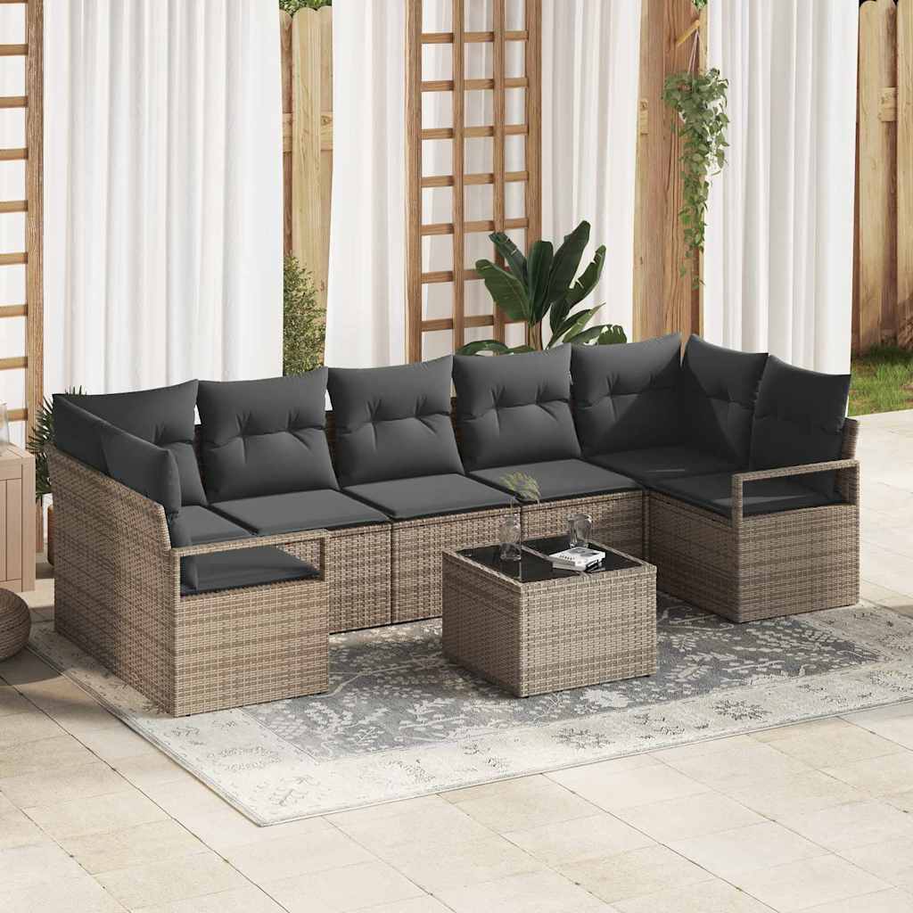 Sofa Set 8 pcs Schwarz und Creme Poly-Rattan