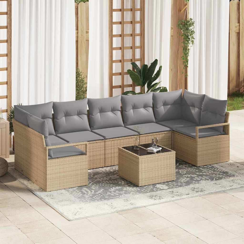 Sofa Set 8 pcs Schwarz und Creme Poly-Rattan