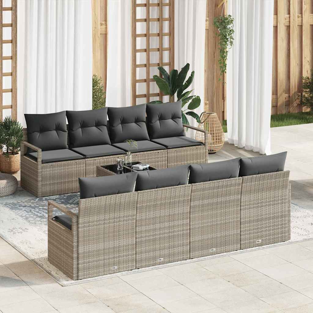 Sofa Set mit Kissen 7 pcs Schwarz und Creme Poly Rattan