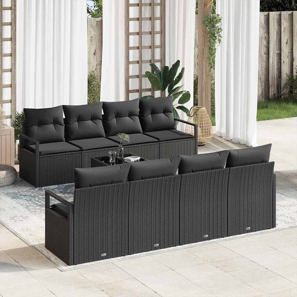 Sofa Set mit Kissen 7 pcs Schwarz und Creme Poly Rattan