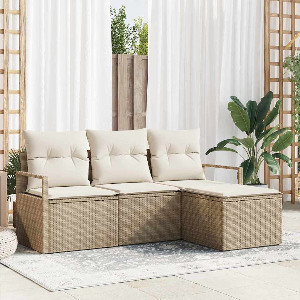 Garten-Sofa-Set 4 pcs Schwarz Poly Rattan