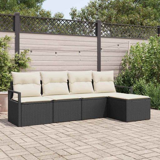 Sofa Set 5 pcs Schwarz Poly-Rattan