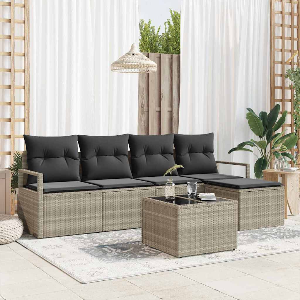 Sofa Set 5 pcs Schwarz Poly-Rattan