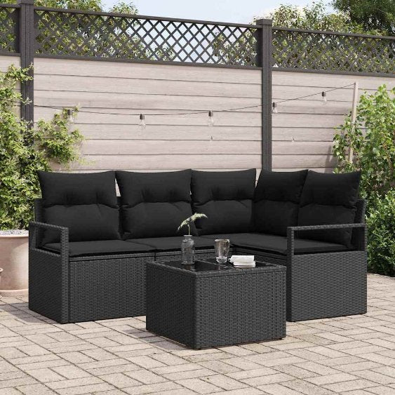 Sofa Set 4 pcs Schwarz Poly-Rattan