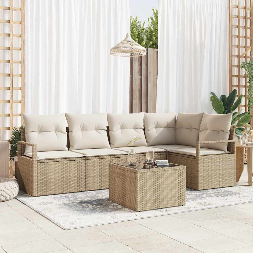 Sofa Set mit Kissen 5 pcs Schwarz Poly Rattan