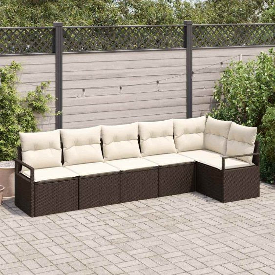 Sofa Set 6 pcs Schwarz Poly-Rattan