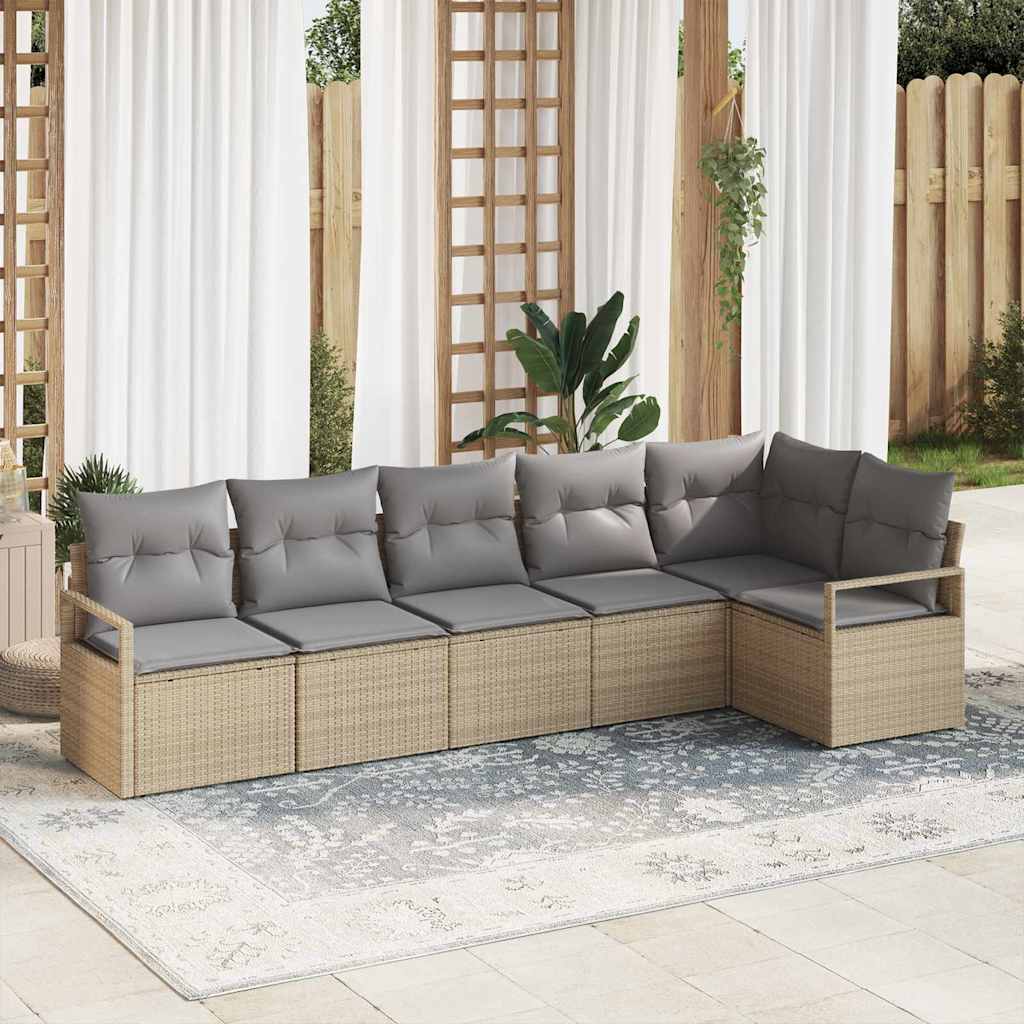 Sofa Set 6 pcs Schwarz Poly-Rattan