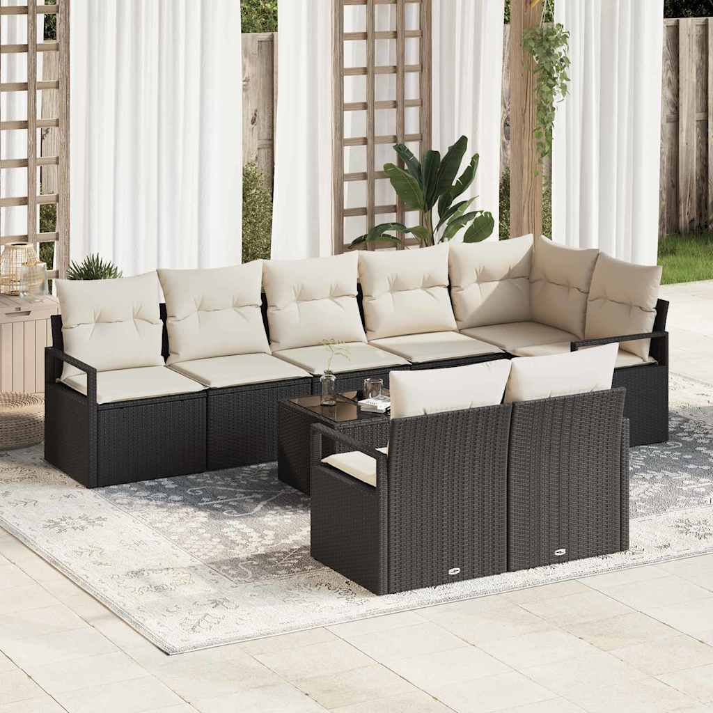Sofa Set 8 pcs Schwarz Poly-Rattan