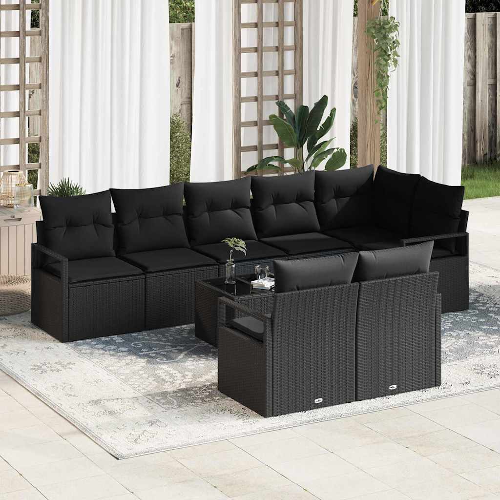 Sofa Set 8 pcs Schwarz Poly-Rattan