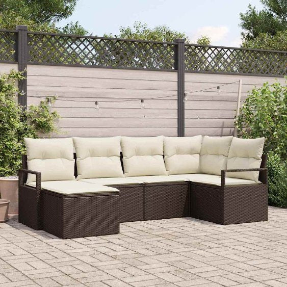 Sofa Set mit Kissen 6 pcs Schwarz Poly Rattan
