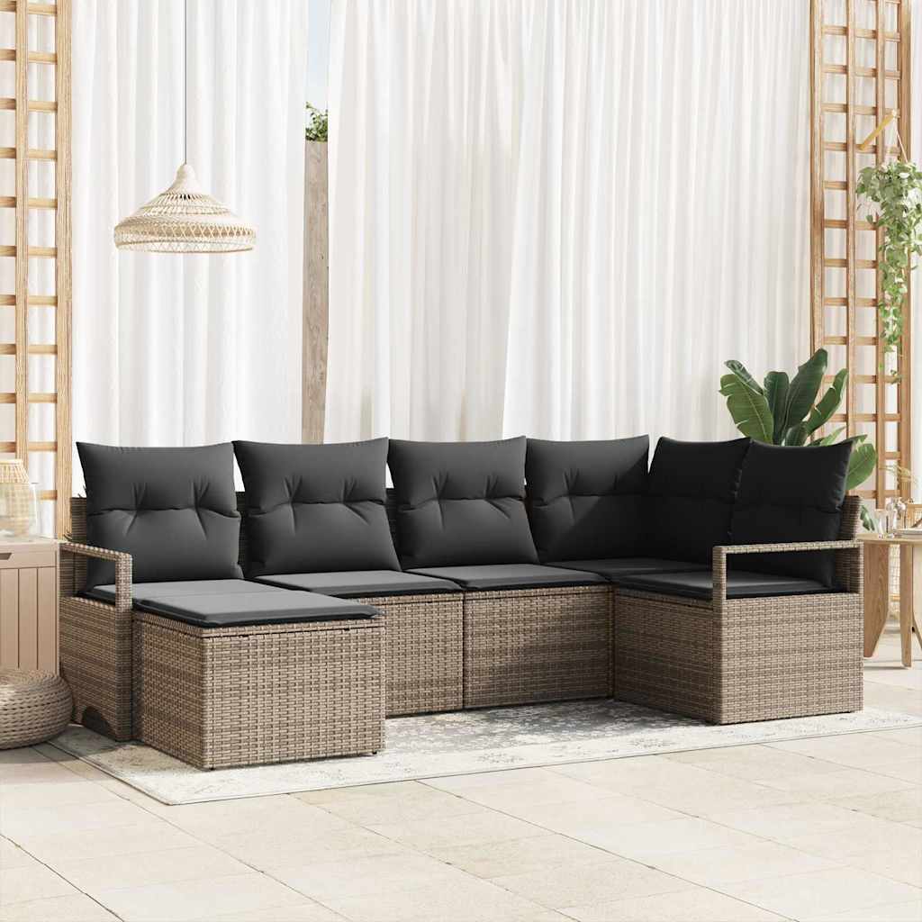 Sofa Set mit Kissen 6 pcs Schwarz Poly Rattan