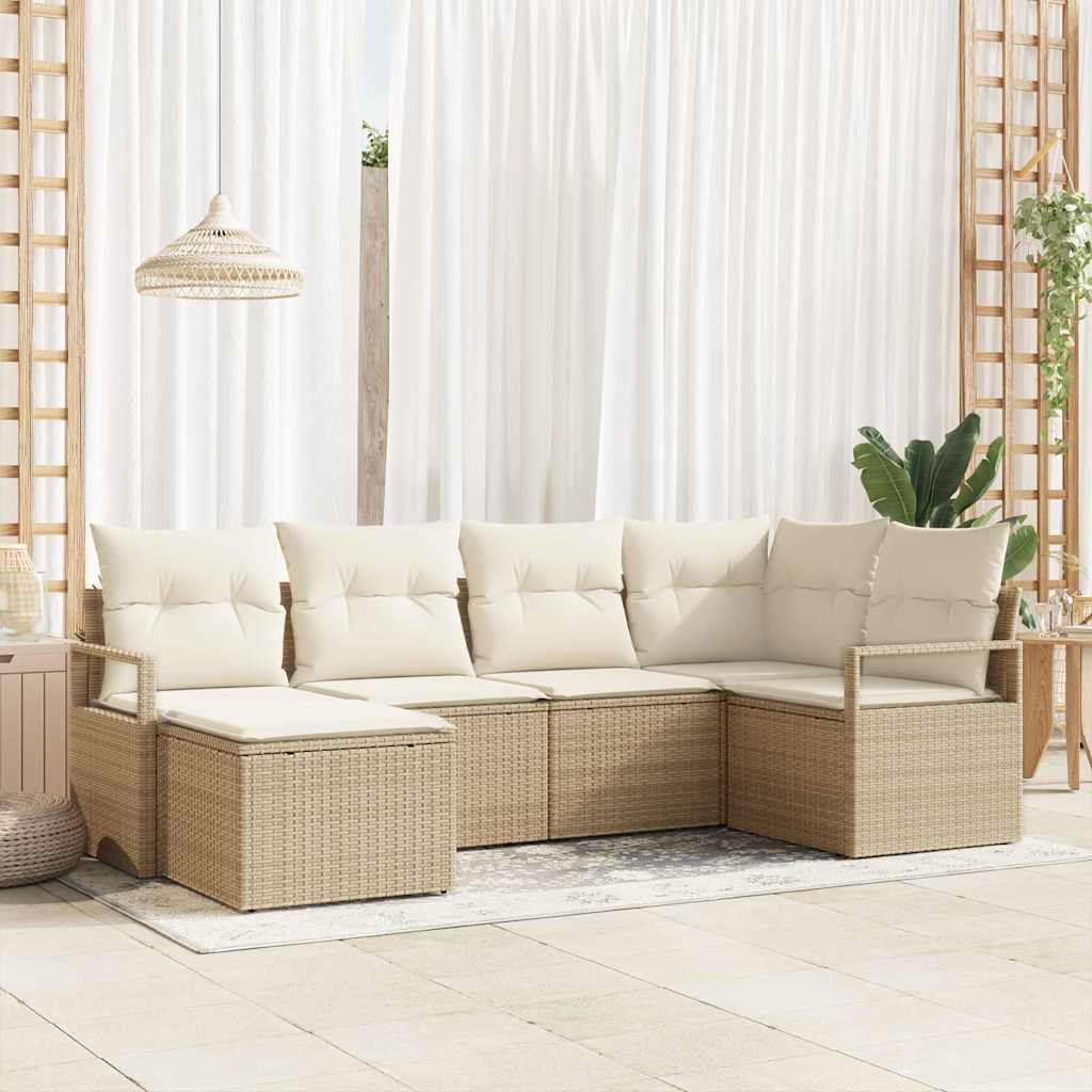Sofa Set mit Kissen 6 pcs Schwarz Poly Rattan