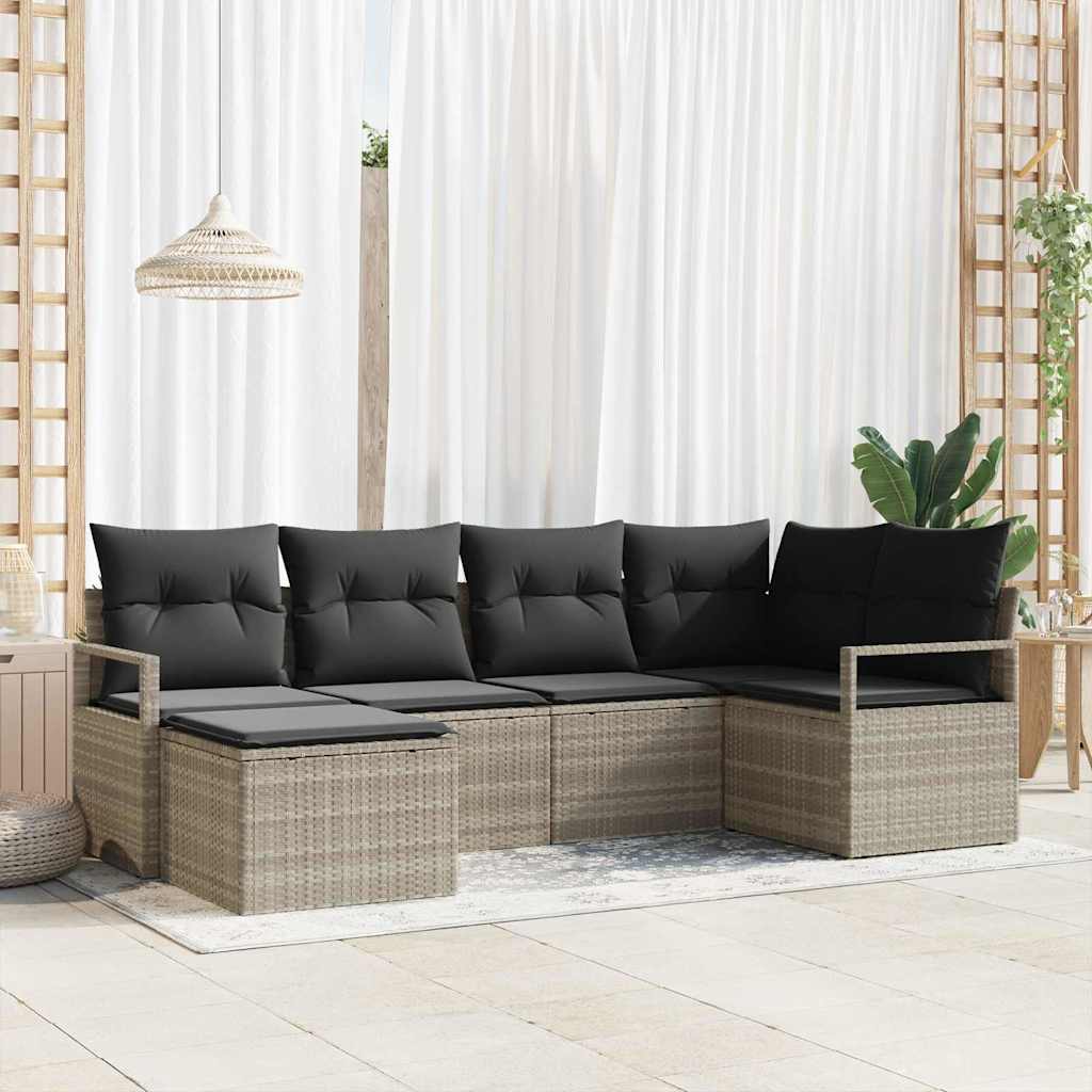 Sofa Set mit Kissen 6 pcs Schwarz Poly Rattan