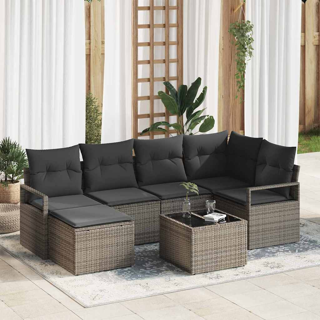 Sofa Set mit Kissen 6 pcs Schwarz Poly Rattan