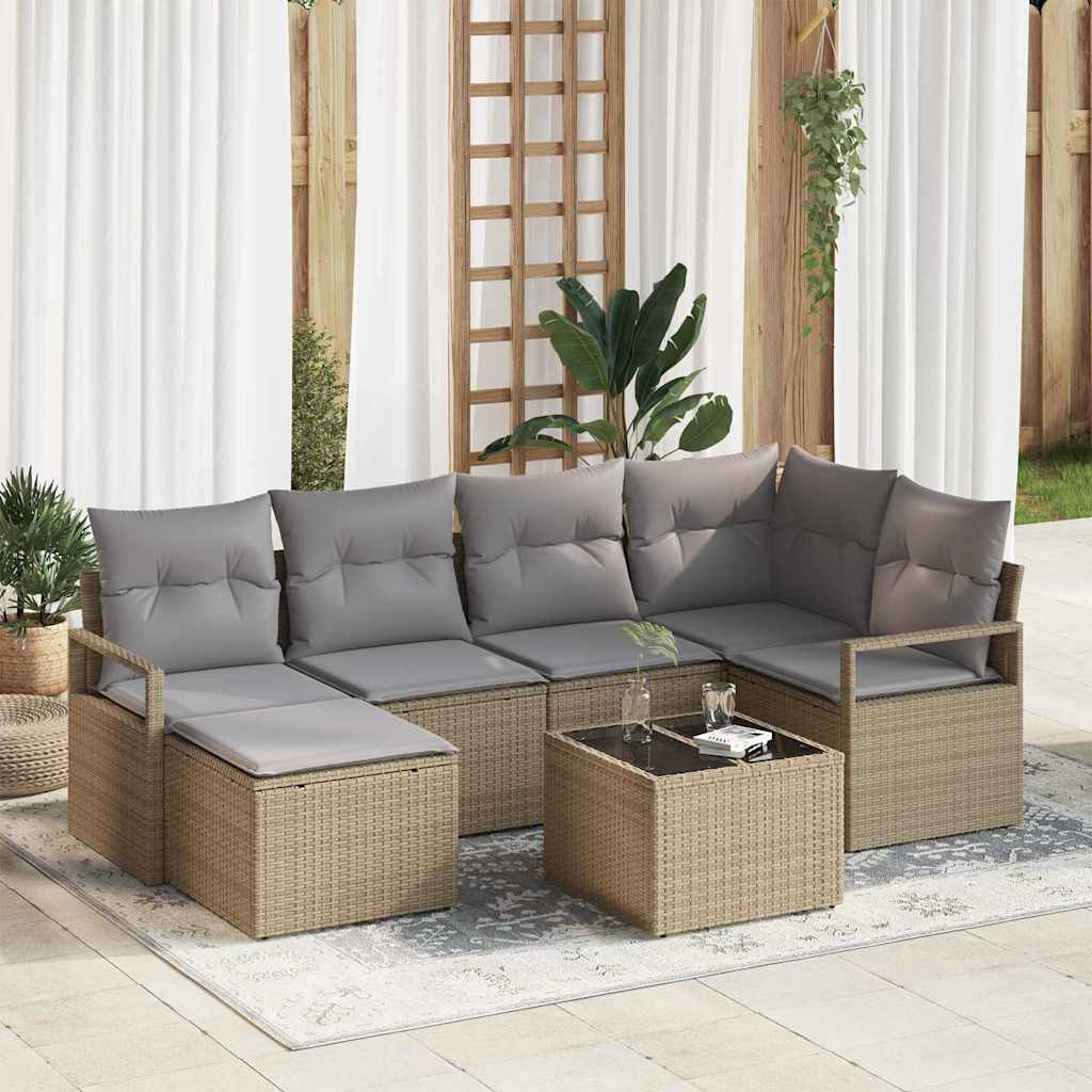 Sofa Set mit Kissen 6 pcs Schwarz Poly Rattan