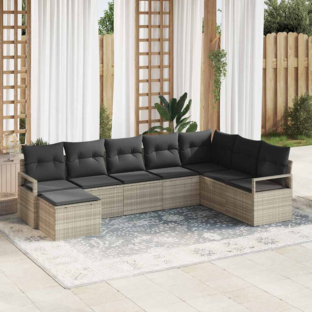 Sofa Set mit Kissen 7 pcs Schwarz Poly Rattan