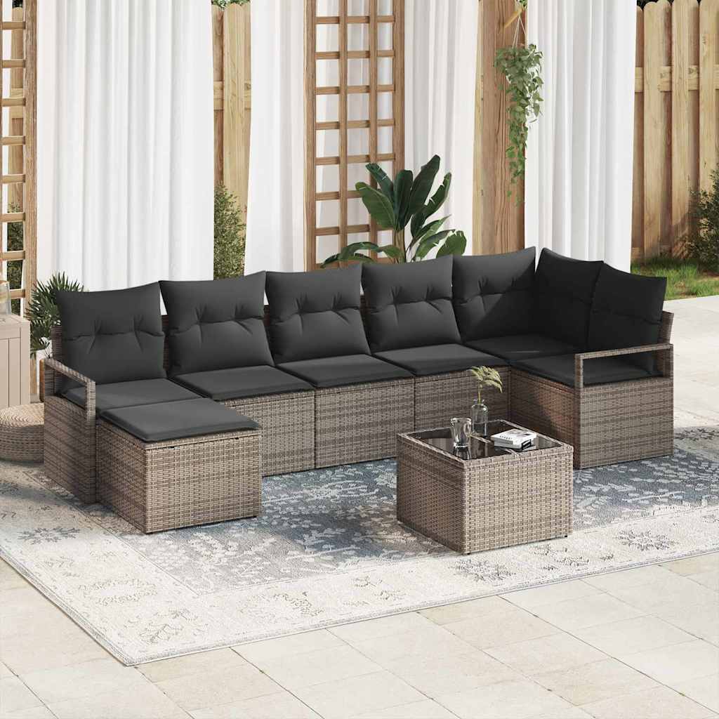 Sofa Set mit Kissen 7 pcs Schwarz Poly Rattan