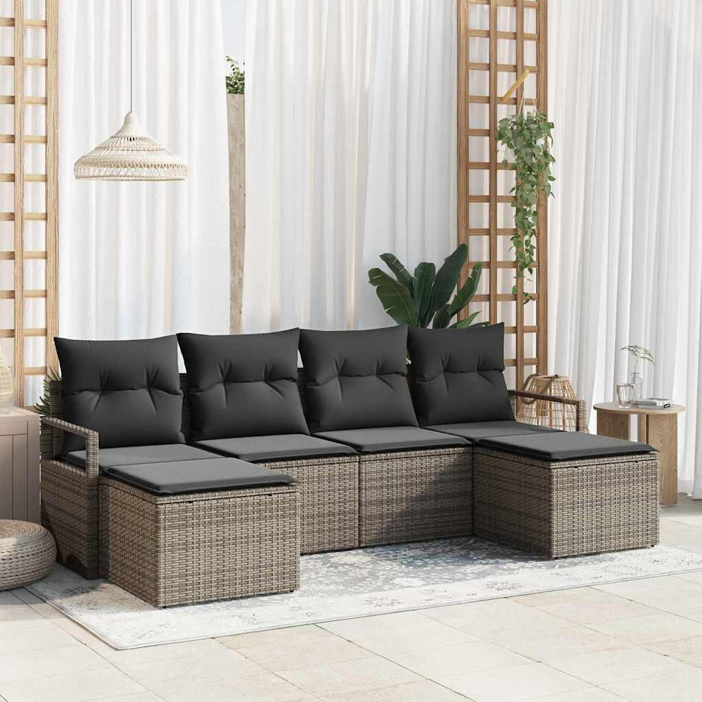 Sofa Set 6 pcs Schwarz Poly-Rattan