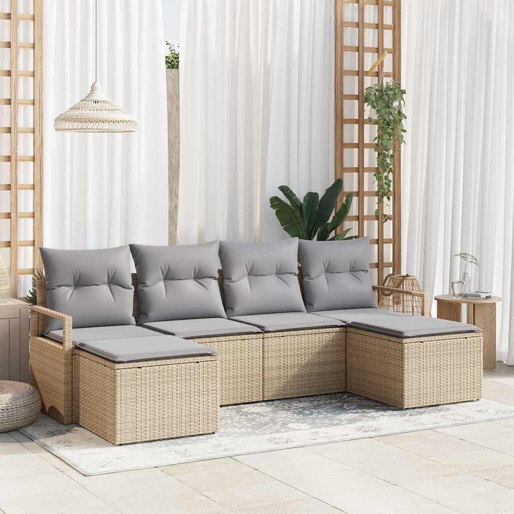 Sofa Set 6 pcs Schwarz Poly-Rattan