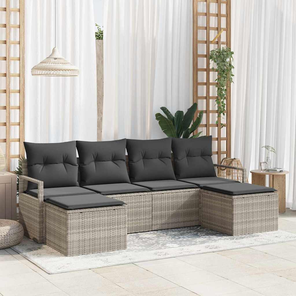 Sofa Set 6 pcs Schwarz Poly-Rattan