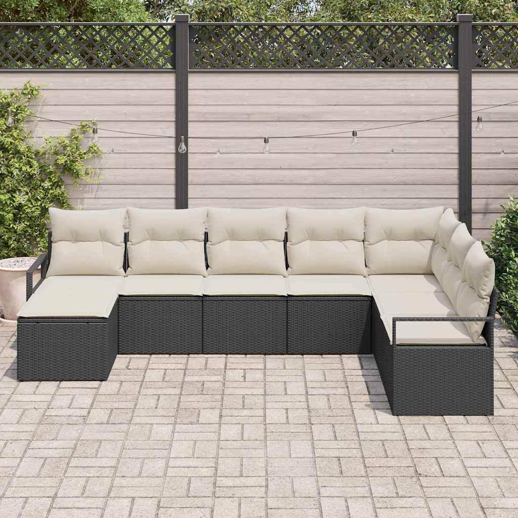 Sofa Set mit Kissen 8 pcs Schwarz Poly Rattan
