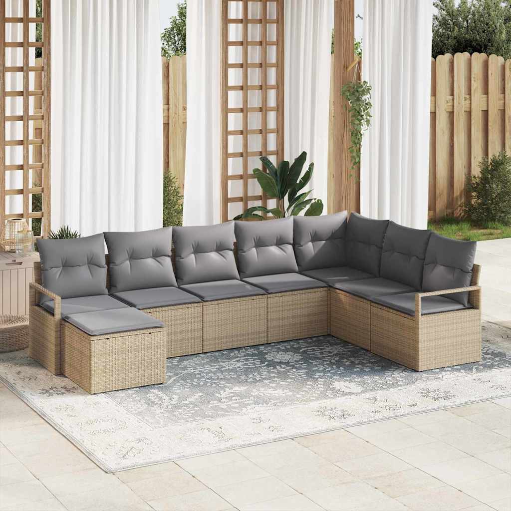 Sofa Set mit Kissen 8 pcs Schwarz Poly Rattan