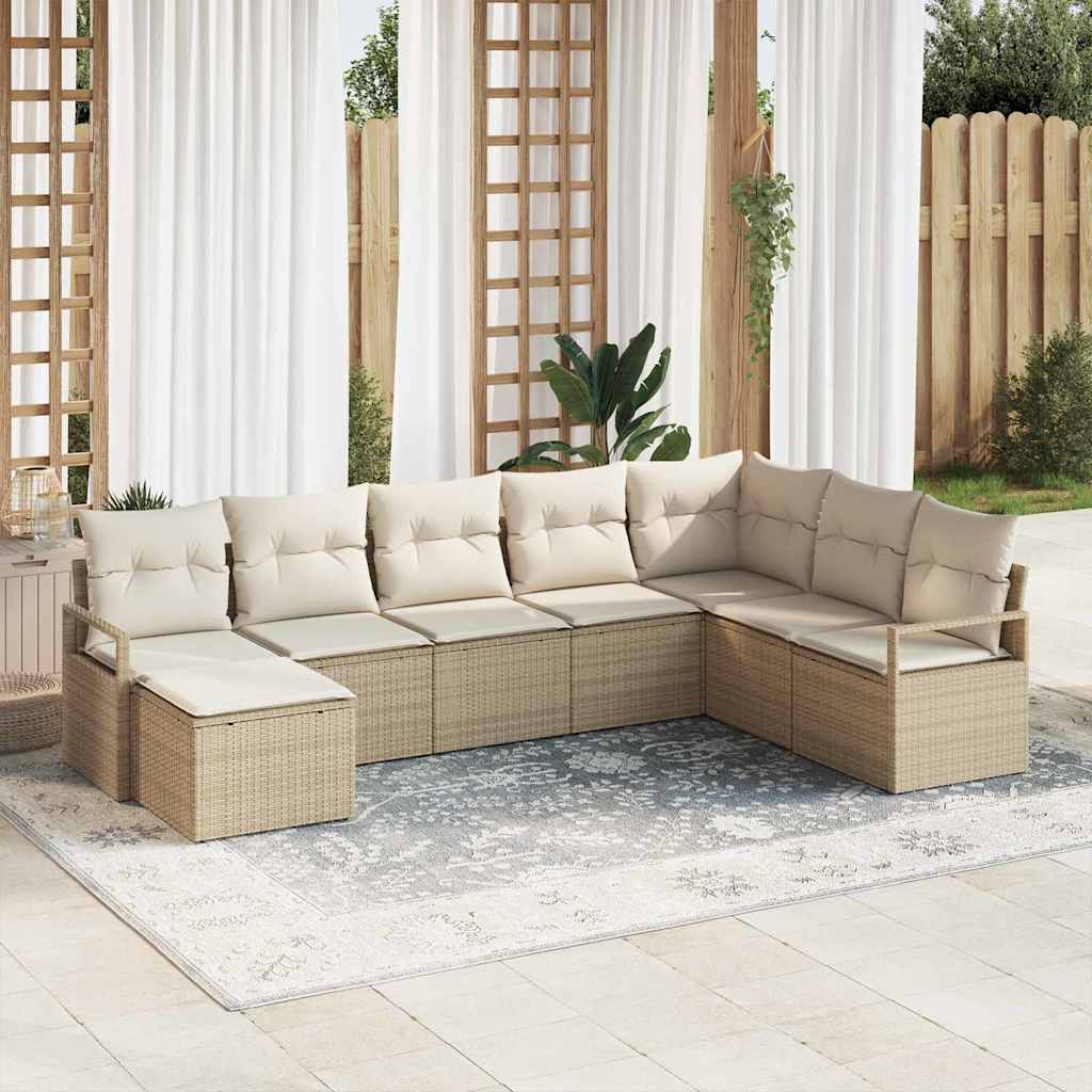 Sofa Set mit Kissen 8 pcs Schwarz Poly Rattan