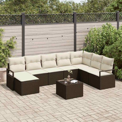 Sofa Set mit Kissen 8 pcs Schwarz Poly Rattan