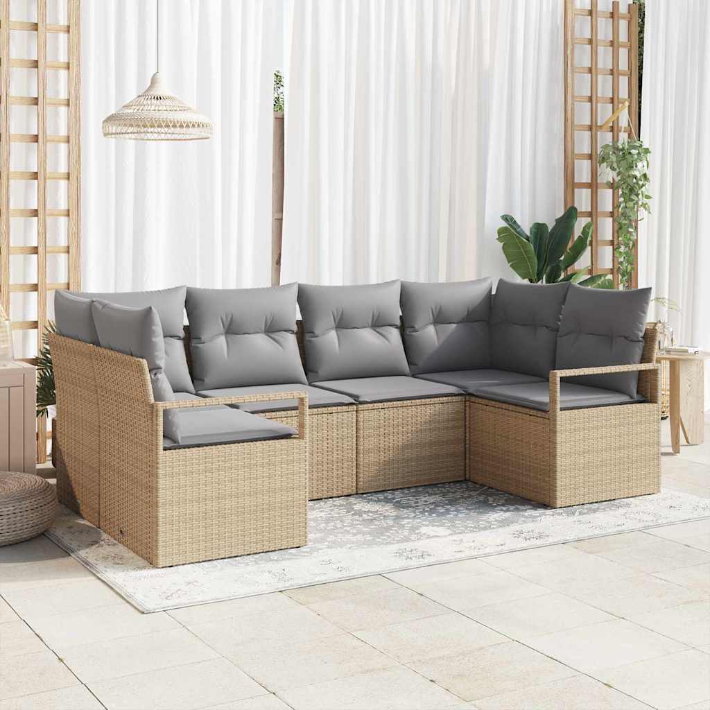 Sofa Set mit Kissen 6 pcs Schwarz Poly Rattan