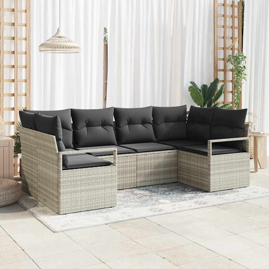 Sofa Set mit Kissen 6 pcs Schwarz Poly Rattan