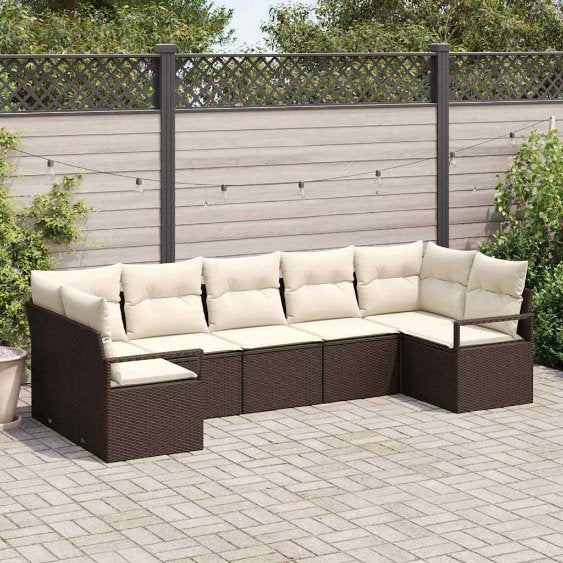 Sofa Set mit Kissen 7 pcs Schwarz Poly Rattan