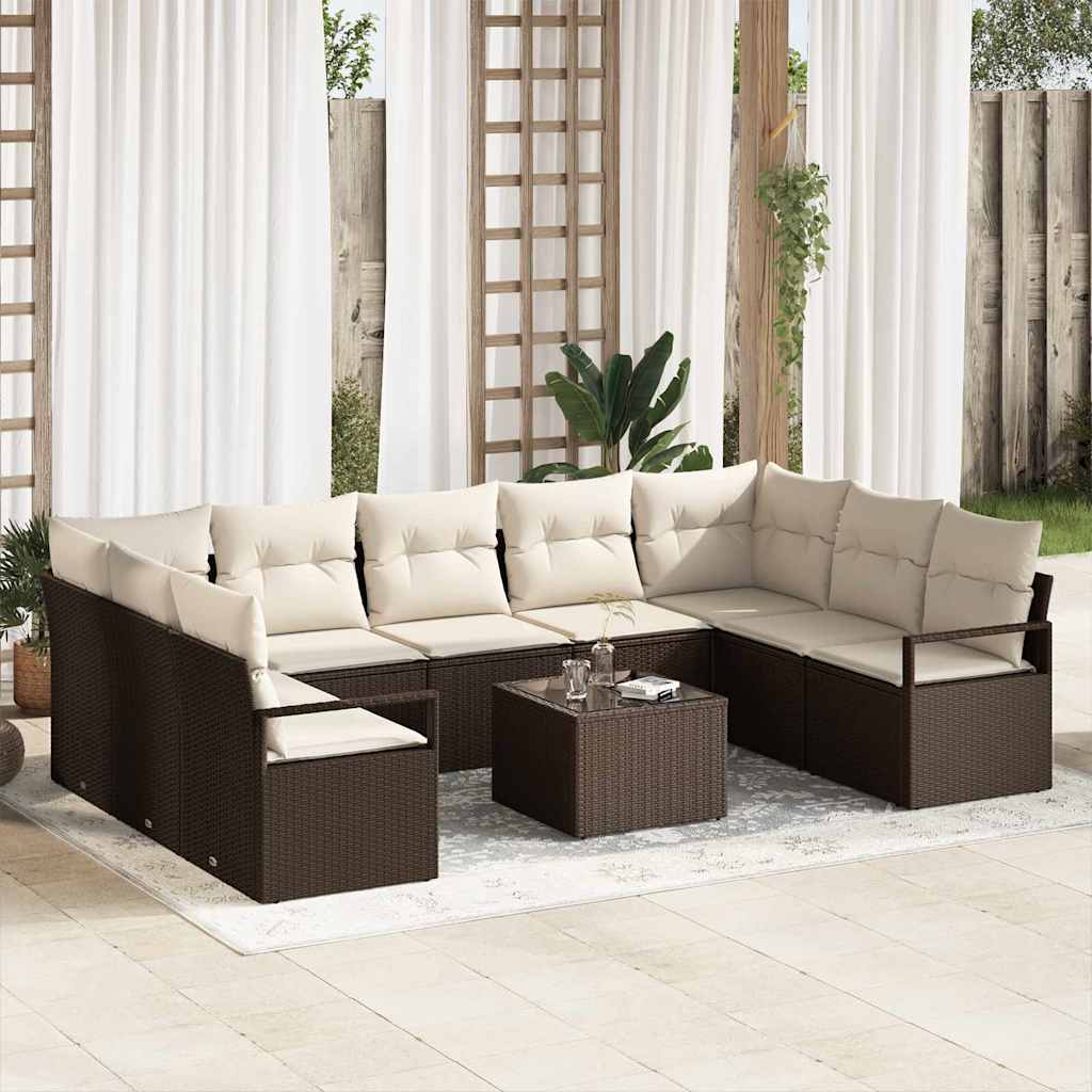 Sofa Set mit Kissen 9 pcs Schwarz Poly Rattan