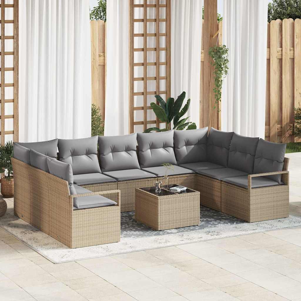 Sofa Set mit Kissen 9 pcs Schwarz Poly Rattan