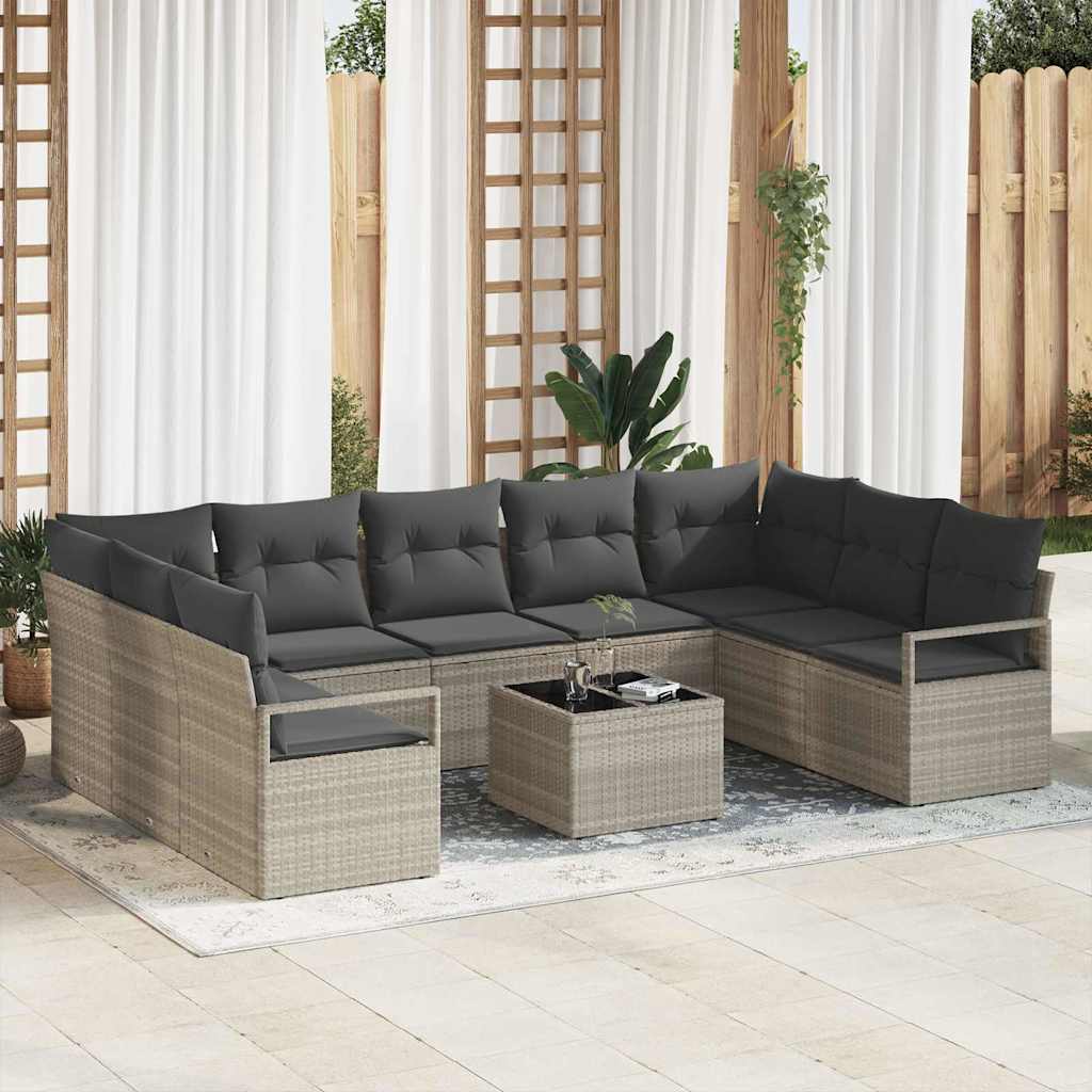 Sofa Set mit Kissen 9 pcs Schwarz Poly Rattan