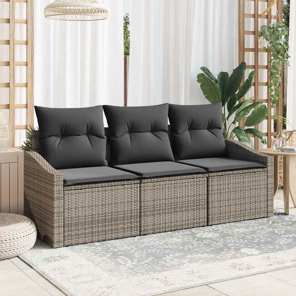 Sofa Set mit Kissen 3 pcs Schwarz Poly-Rattan