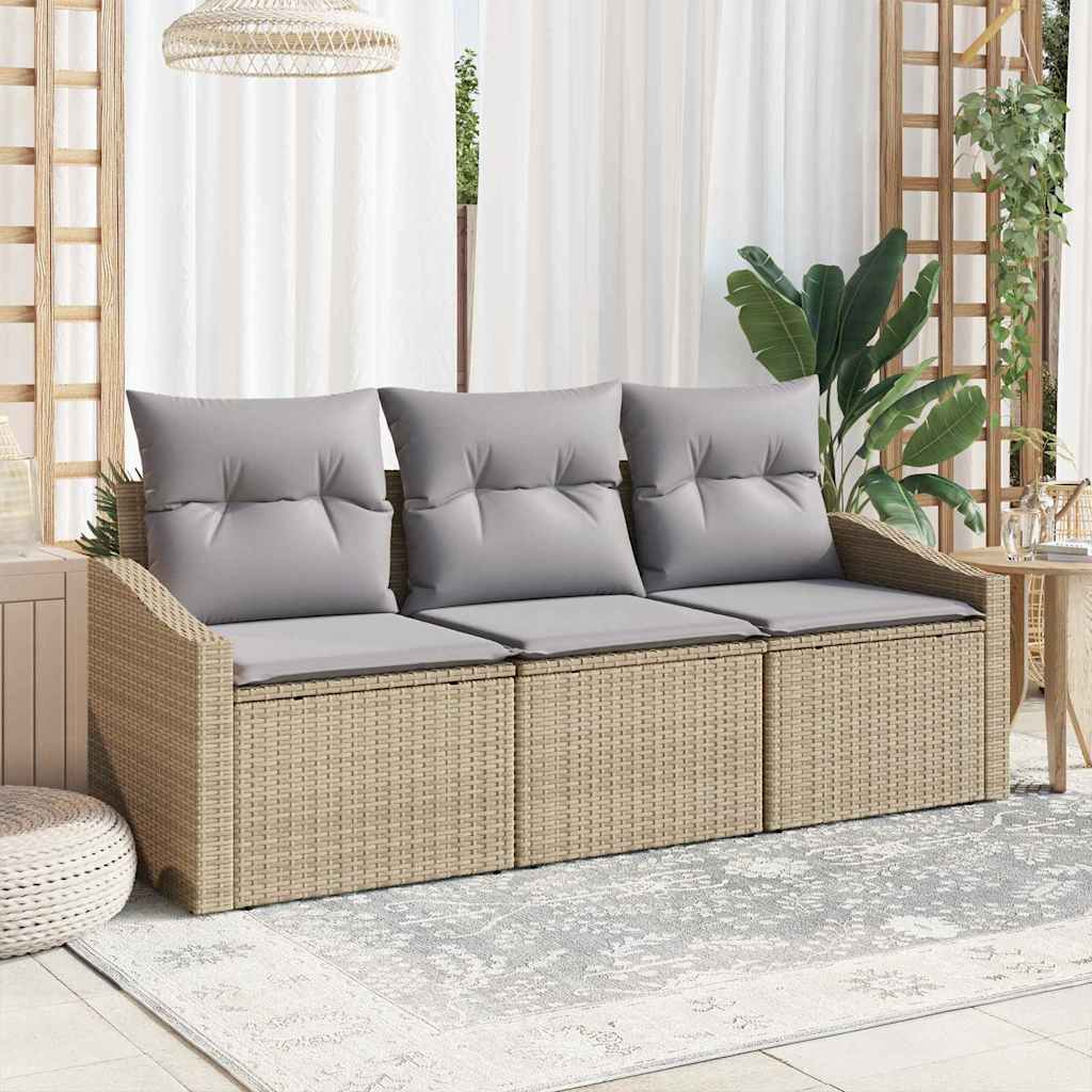 Sofa Set mit Kissen 3 pcs Schwarz Poly-Rattan
